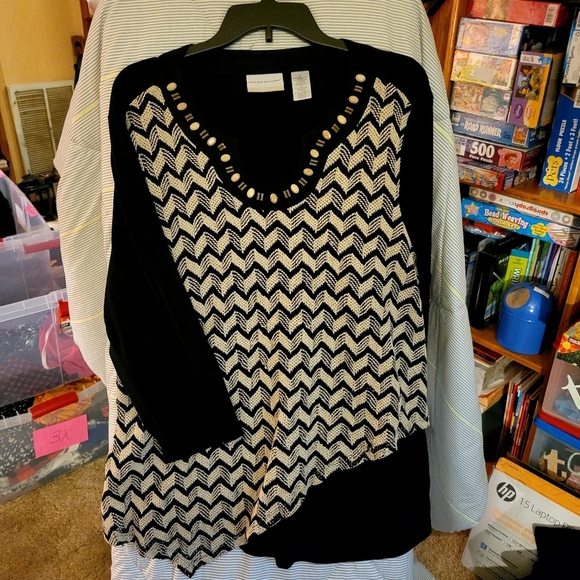 Alfred Dunner 1X 3/4 Sleeve Stone & Bead Accent Neckline Layered Front - Picture 1 of 9